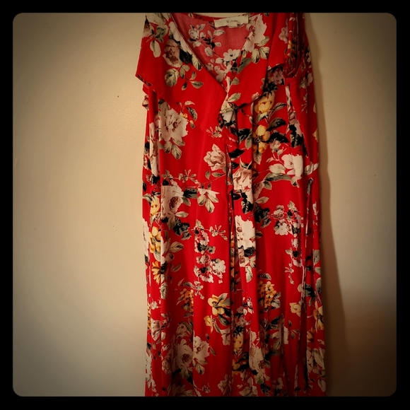 E&M Red Floral Wrap Dress - Picture 1 of 2